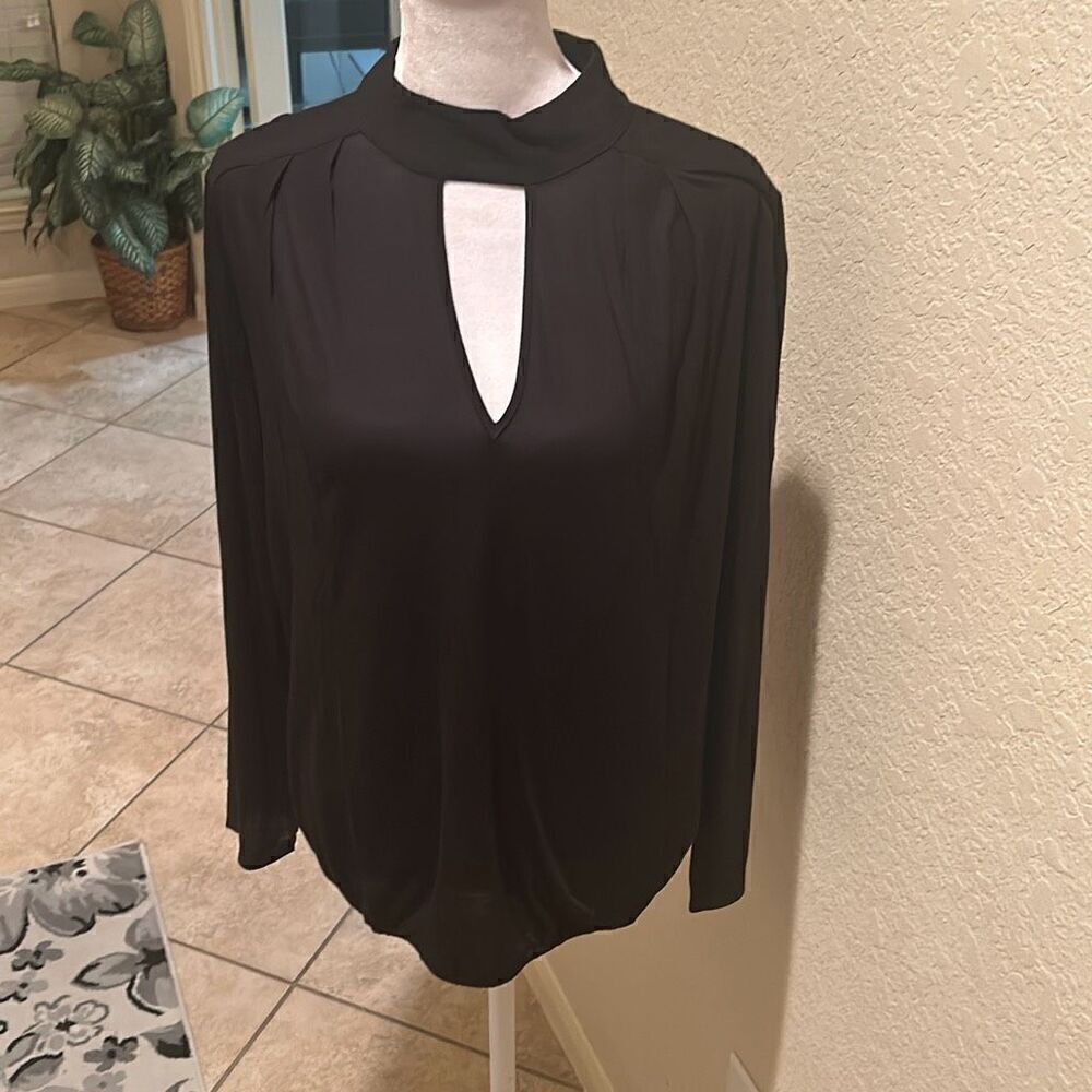 Lanston Womens S Long Sleeve Keyhole Blouse Solid Black Classy Basic Office Chic